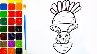 Видео: How to draw a bunny. Drawing lessons. Coloring. Як намалювати зайчик.Уроки малювання Розмальовка